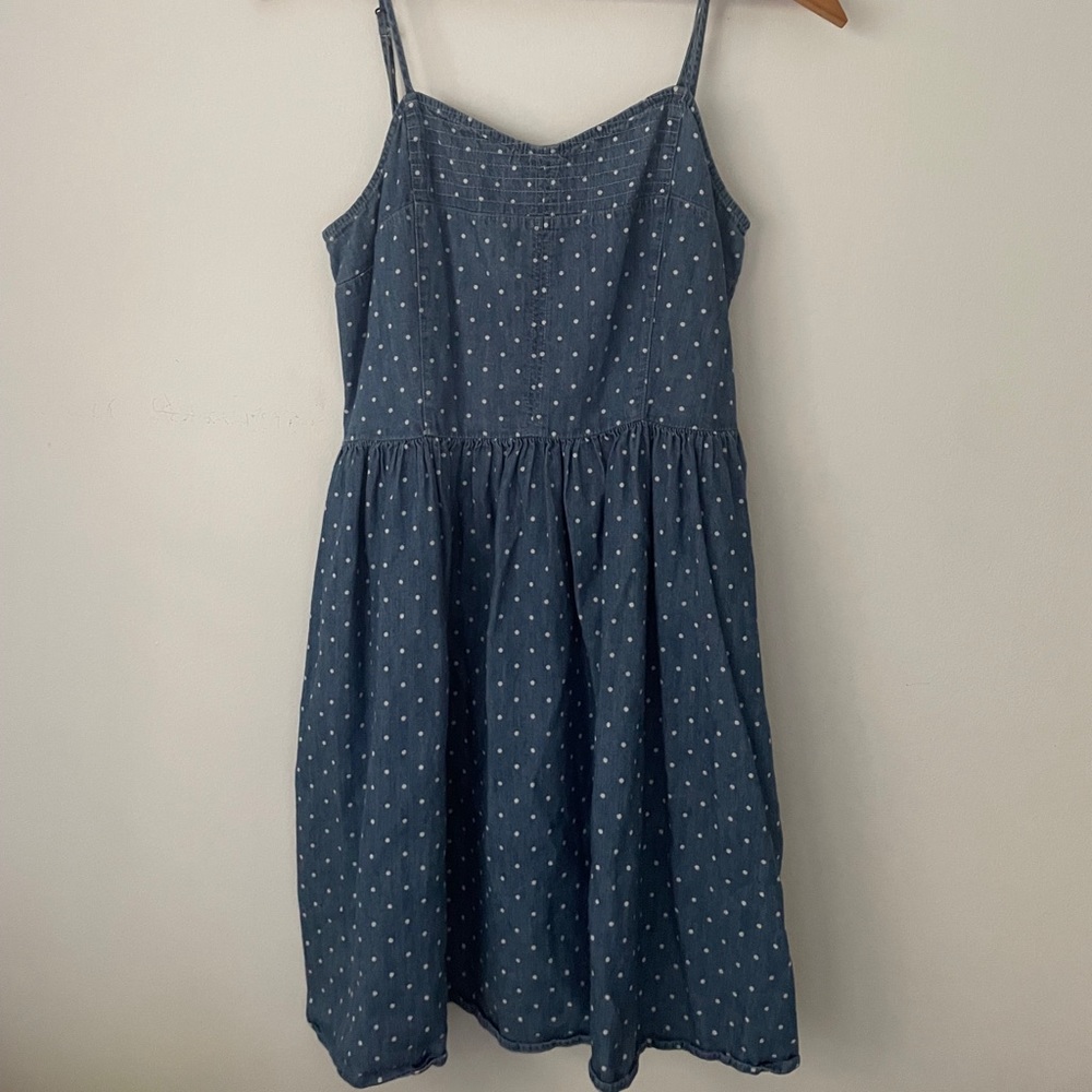 Denim Sundress with White Polka Dots